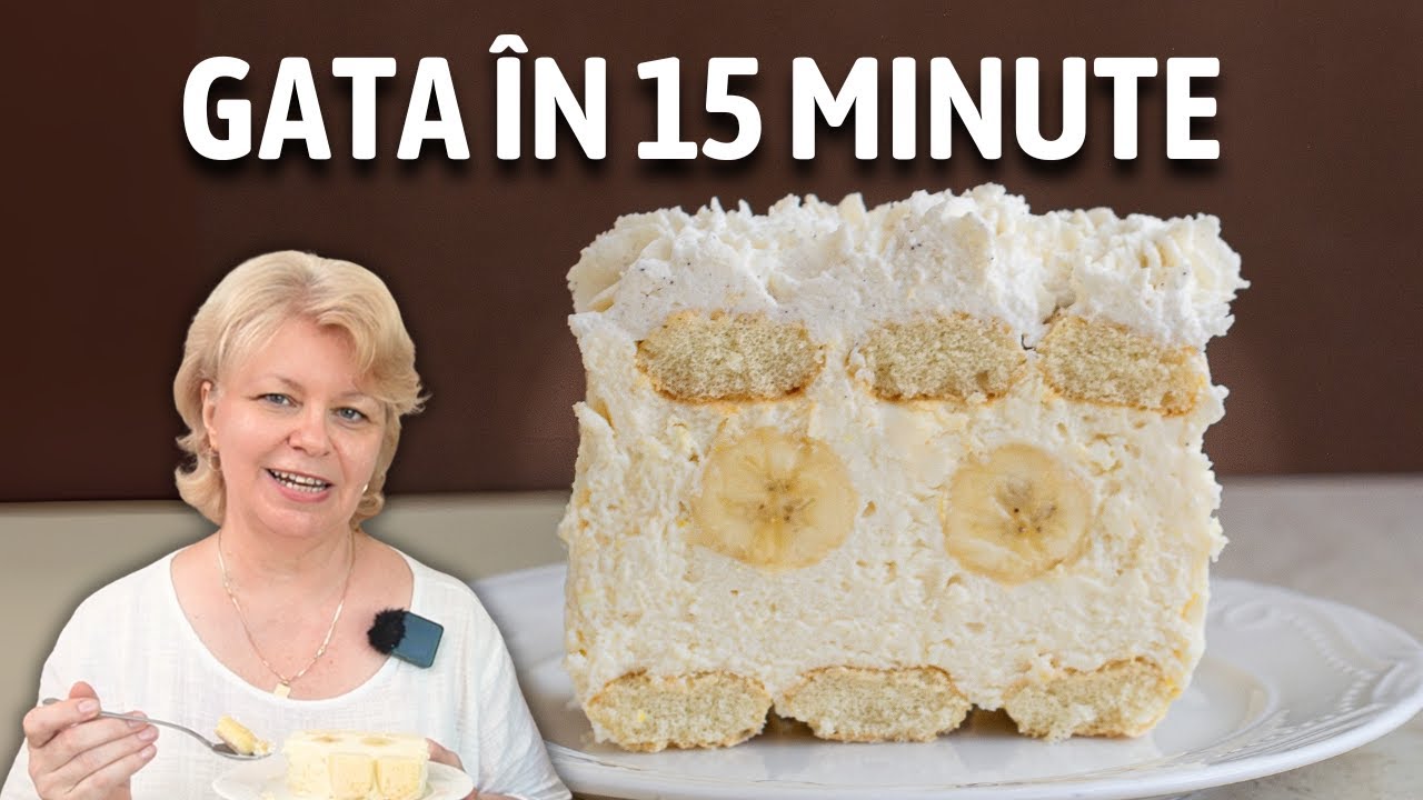 🍌 Prăjitură FĂRĂ coacere cu pișcoturi, banane și lapte condensat – gata în 15 minute!