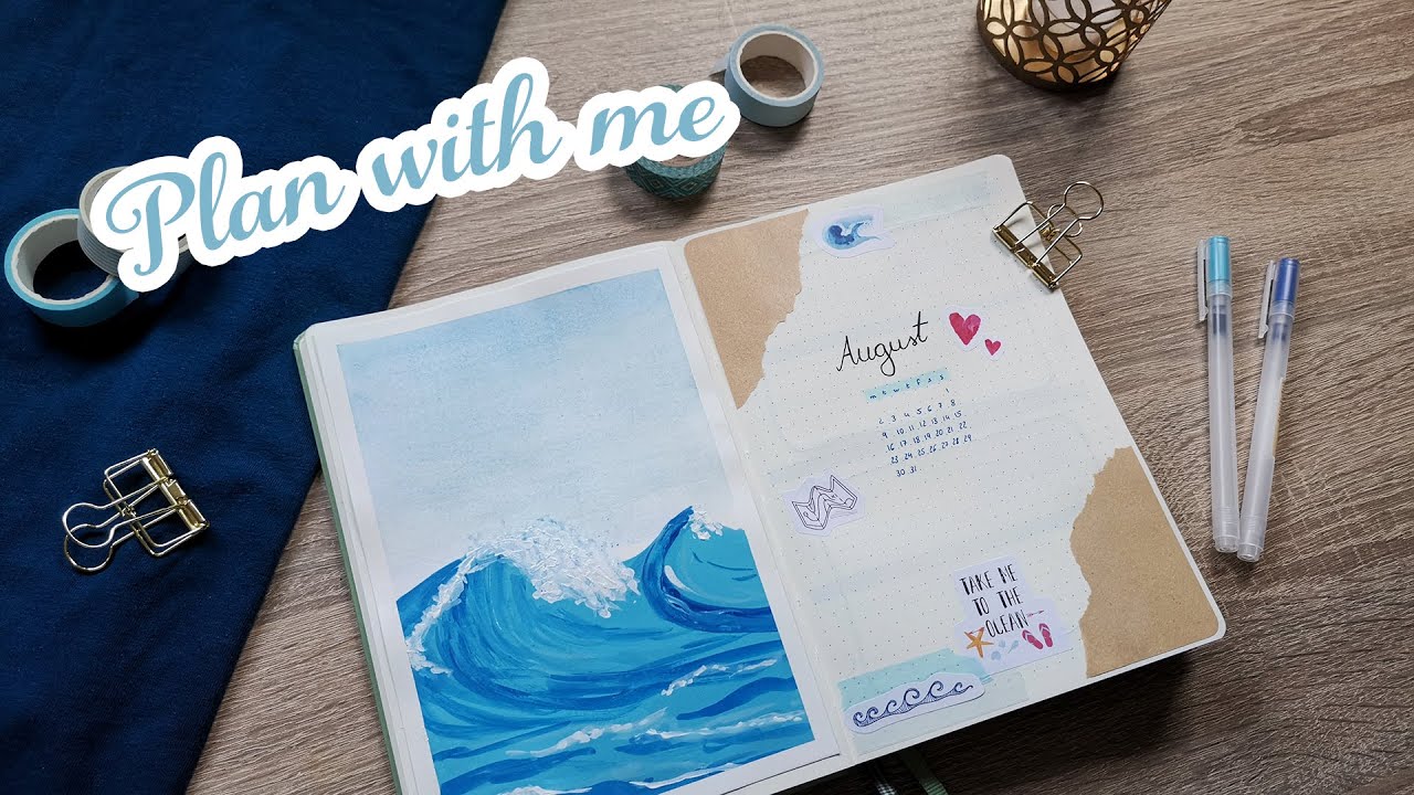 August Plan With Me | ocean bullet journal theme