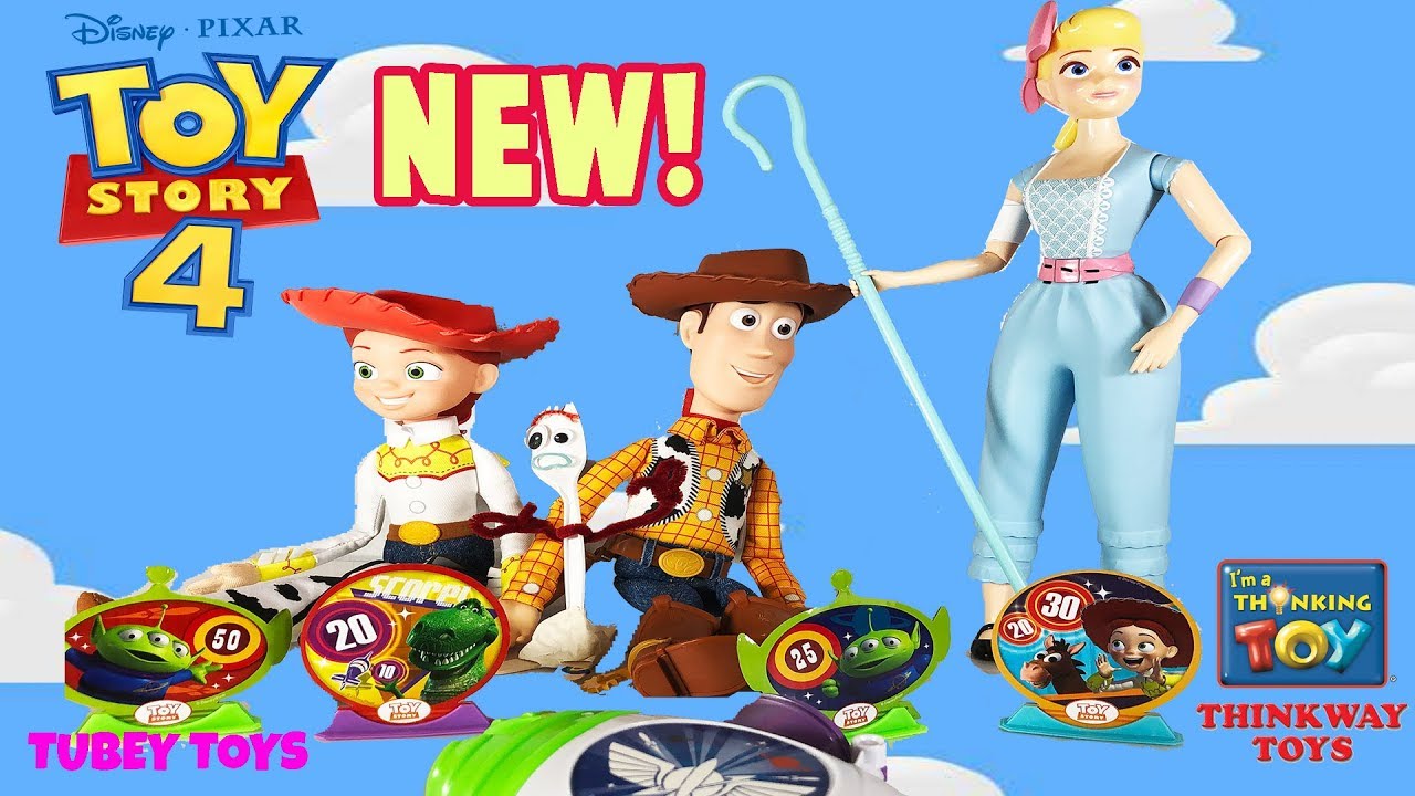 Toy Story 4 Bo Peep, Jessie, Woody Dolls by Thinkway Toys, Toy Story 4 Carnival Target Game Tubey