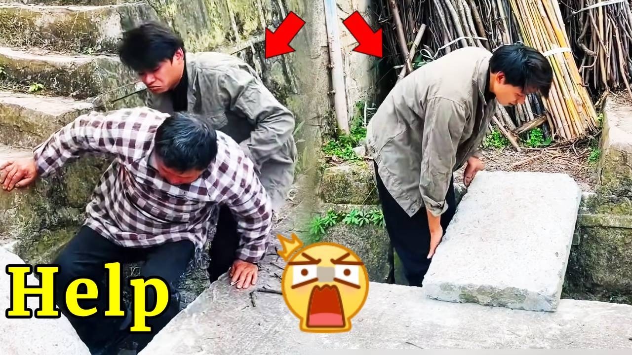 Kind-hearted people rescued a disabled elderly man who had fallen into a deep pit.#funny