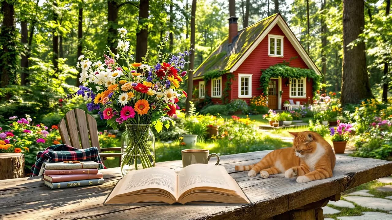 Porch-Library by the Forest Cabin. Calm Breeze, Birds & Books for Reading 📚🍃