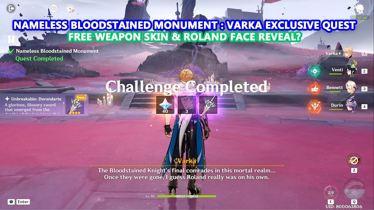 Nameless Bloodstained Monument : Varka Exclusive Quest 6.4 | Free Weapon Skin & Roland Face Reveal?