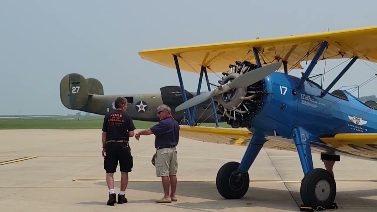 B-4 Diamind Lil, C-45 taxi, P-51 landing, July 16, 2023.  Porter County KVPZ