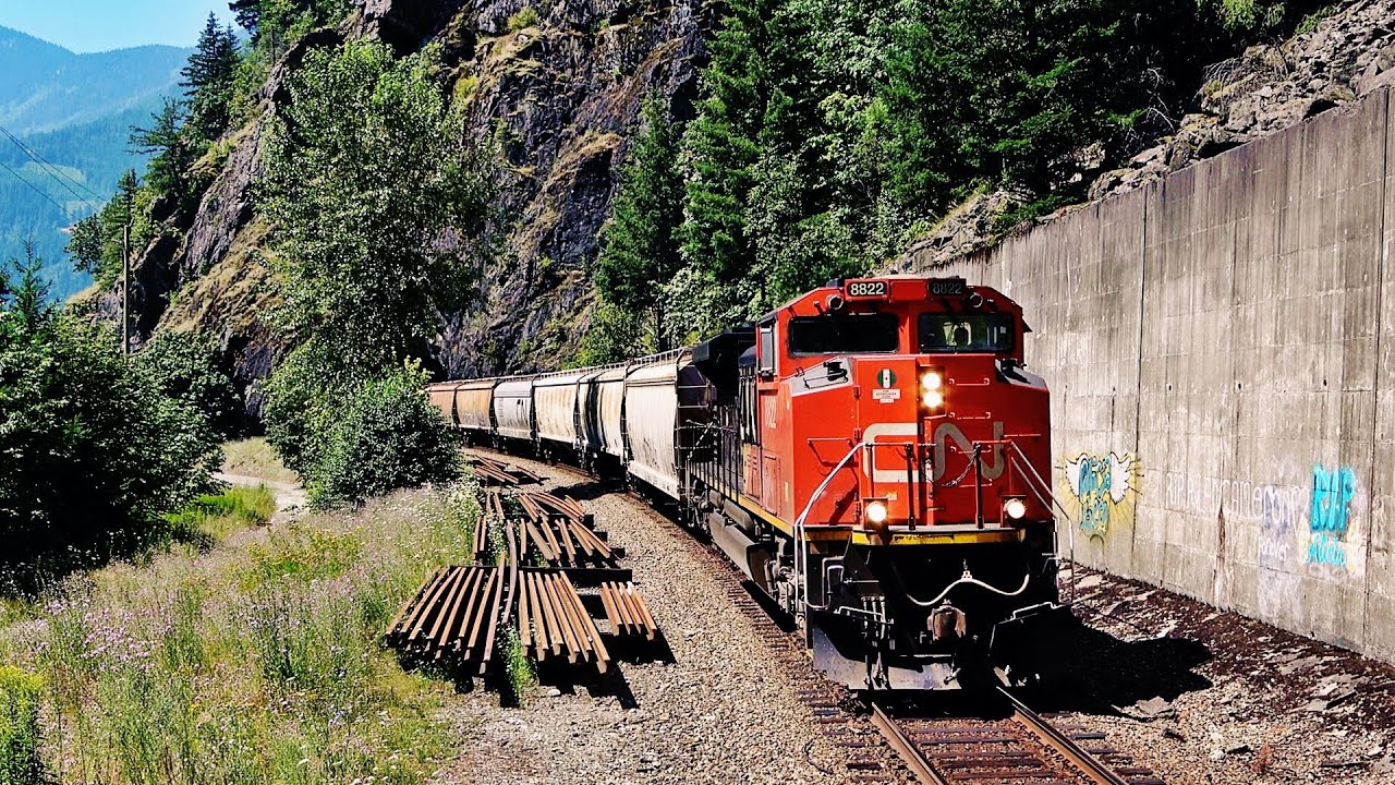 Huge CN Trains, Roaring EMD SD70M-2 Thru The Yale Tunnels, On The CP Cascade Subdivision