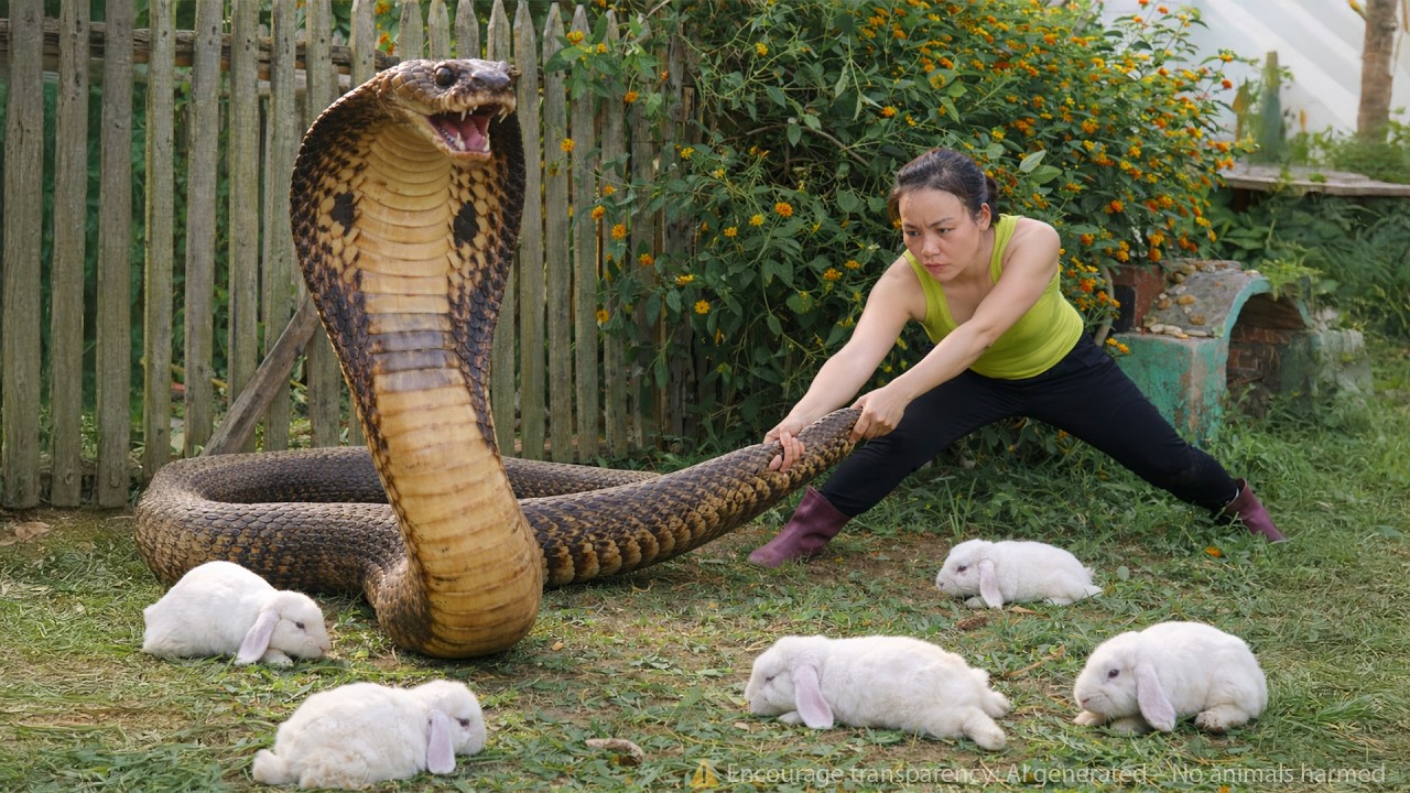 72 Hours of Terror : Giant King Cobra Attacks the Rabbit Farm, I Grabbed Its Tail to Save Them! 🐍🐰