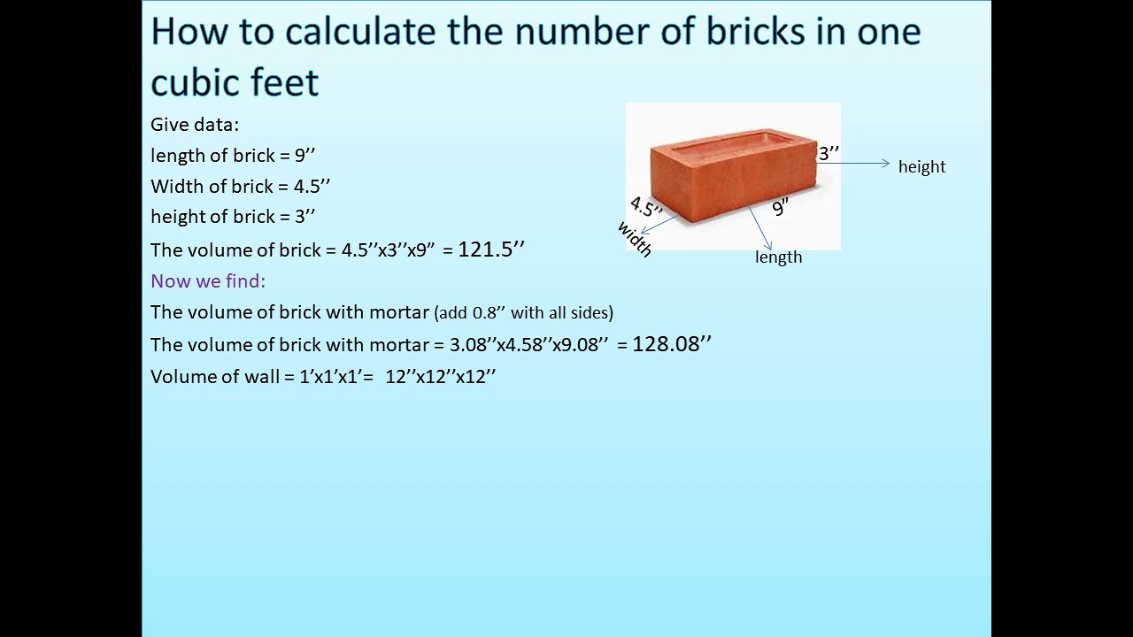 How to calculate the number of bricks 🧱 in one cubic feet ##@