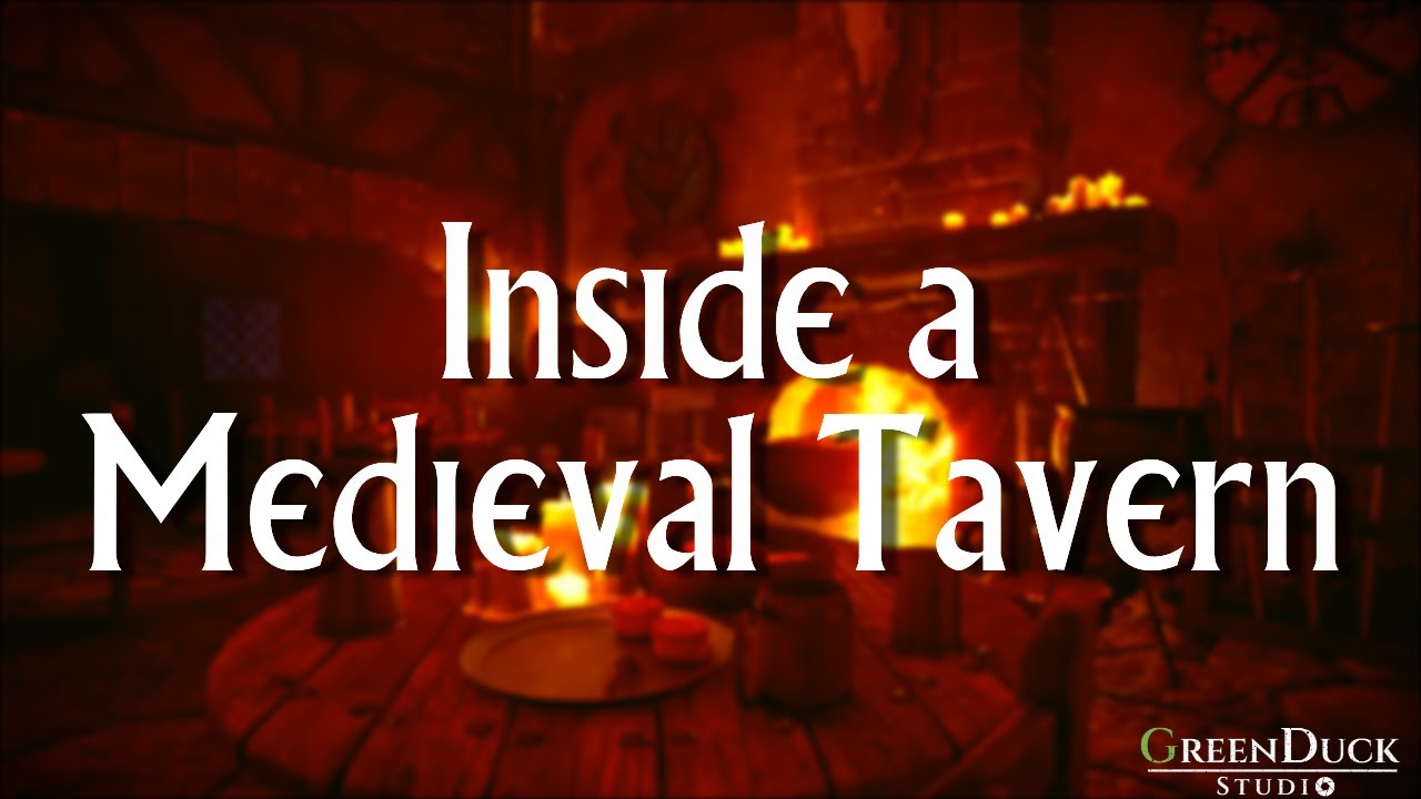 Medieval Tavern Ambience | 8 Hours of Cozy Fireplace, Rain & Lively Crowd Sounds