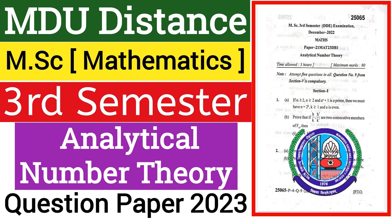 Mdu M.Sc Distance Analytical Number Theory 3rd semester Question Paper 2023 | Mdu Msc Question Paper