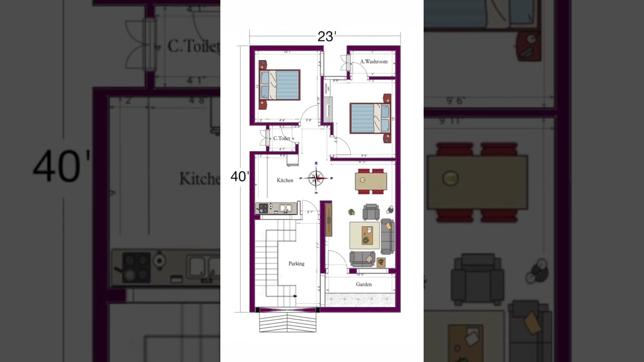 23&times;40 East facing House Plan || 23&times;40 House Plan || 23&times;40 House Design || 2BHK House Plan || #shorts
