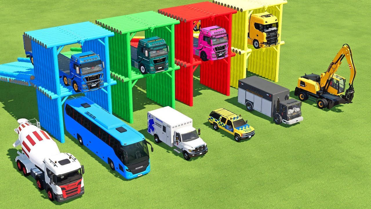 TRANSPORTING AMBULANCE, FORD POLICE, SERVICE TRUCK, FIRE DEPARTEMENT, MERCEDES MINI BUS - FS22