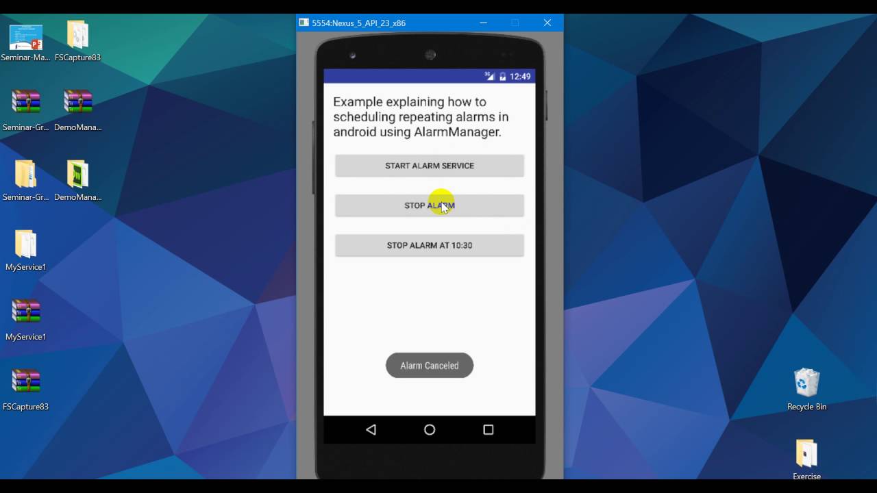 demo scheduling repeating alarm