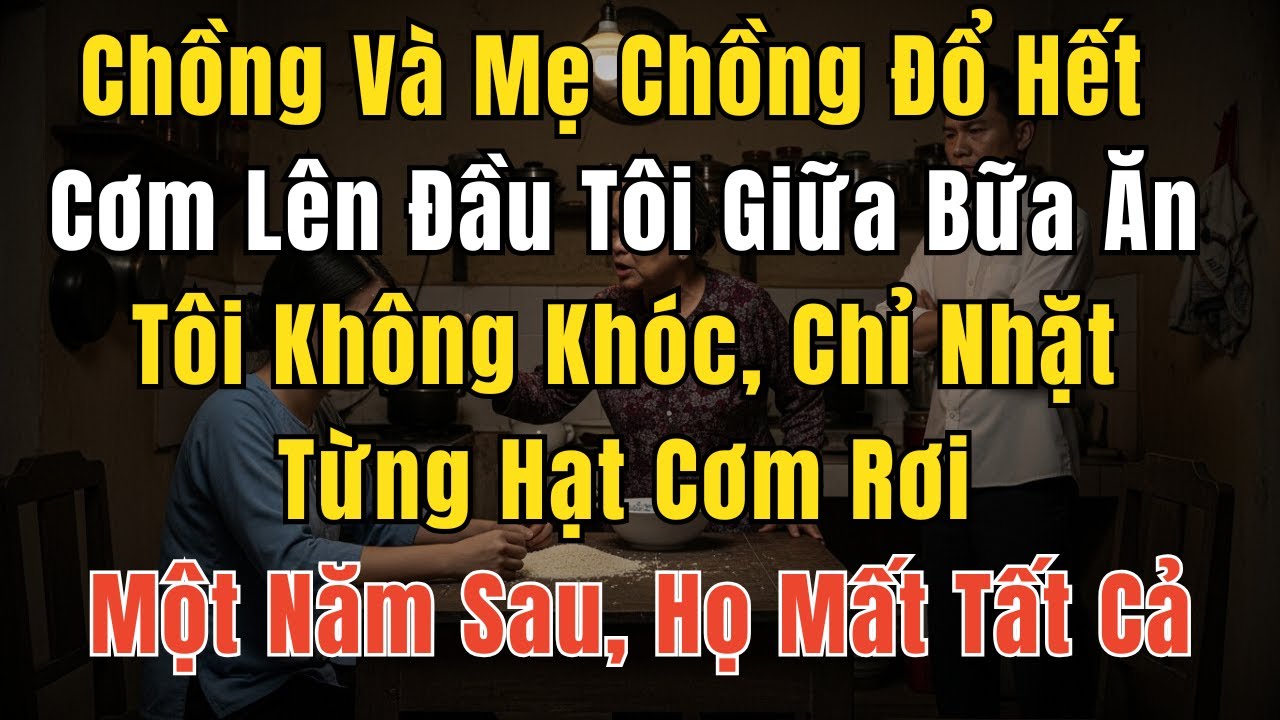 Chồng Và Mẹ Chồng Đổ Hết Cơm Lên Đầu Tôi Giữa Bữa Ăn – Tôi Không Khóc, Chỉ Nhặt Từng Hạt Cơm Rơi