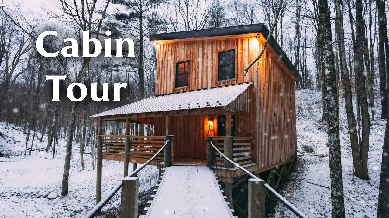 Snowy Modern Cabin w/80ft Long Cable Bridge! // Airbnb Cabin Tour!