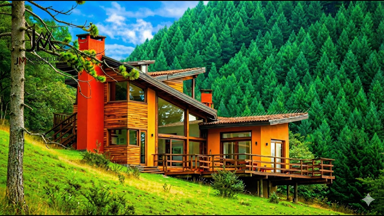 Casa estilo chalé em terreno inclinado