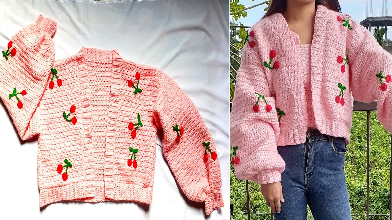 Crochet cherry 🍒 cardigan # Easy crochet crop cardigan # Crochet cardigan for absolute beginners🧶