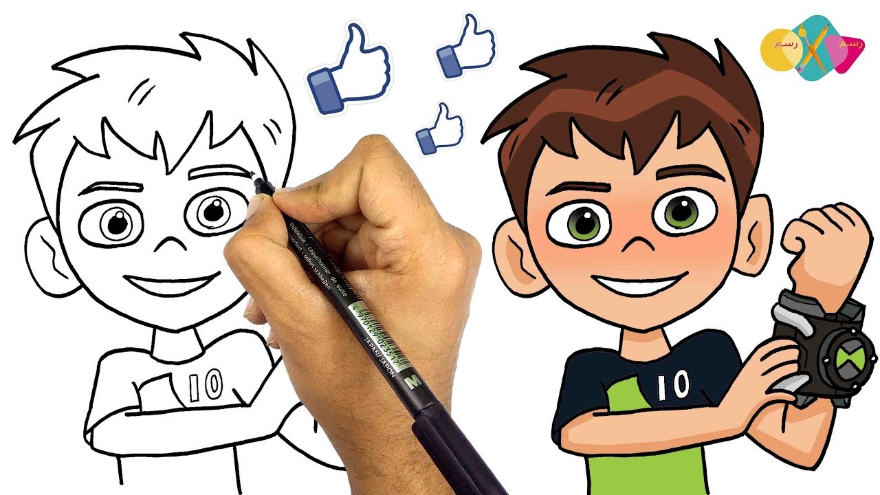 رسم بن تن خطوة بخطوة للمبتدئين من كرتون بن تن || تعليم الرسم || كيف ترسم الكرتون