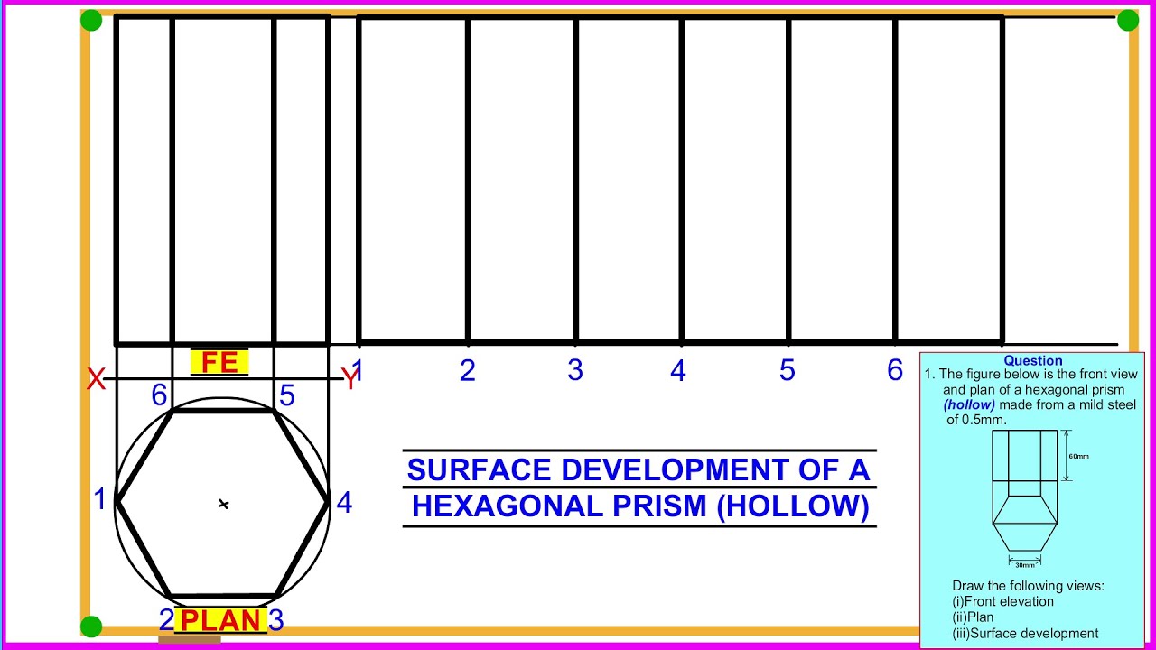 HOW TO DRAW SURFACE DEVELOPMENT OF A HEXAGONAL PRISM