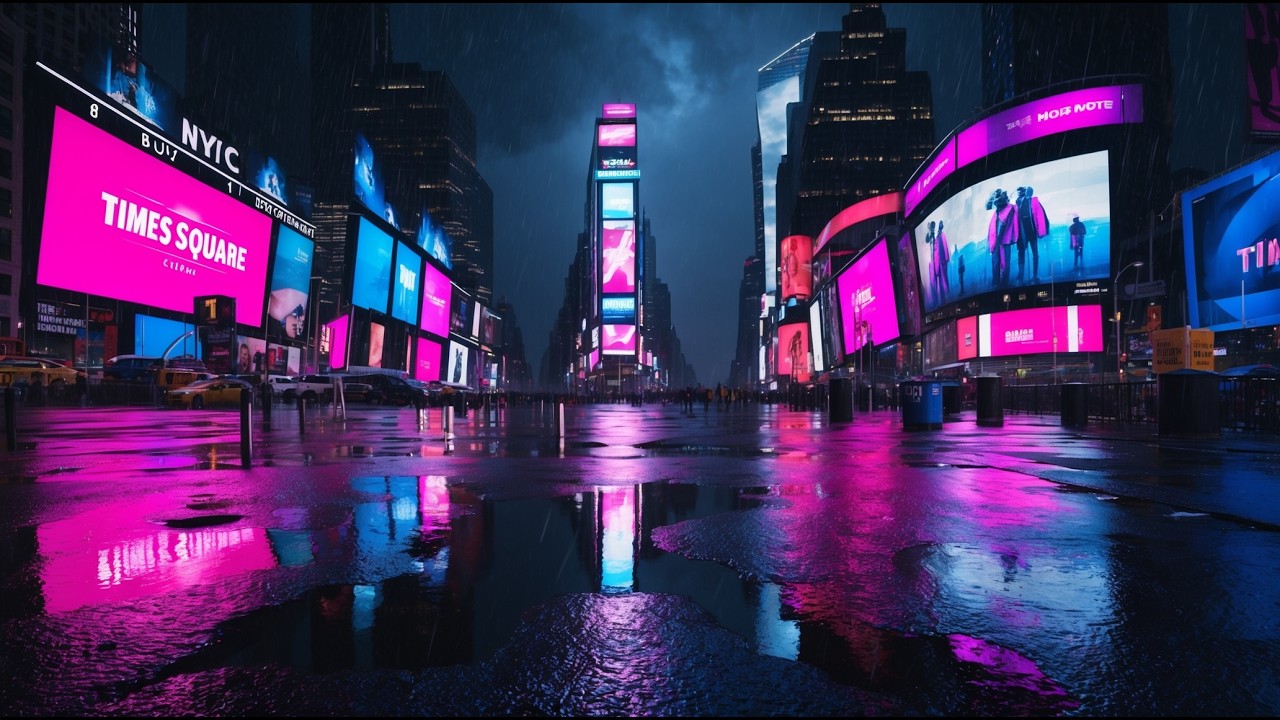 Neon Dystopia 🌆 Cyberpunk Times Square Rain for Strategic Deep Work