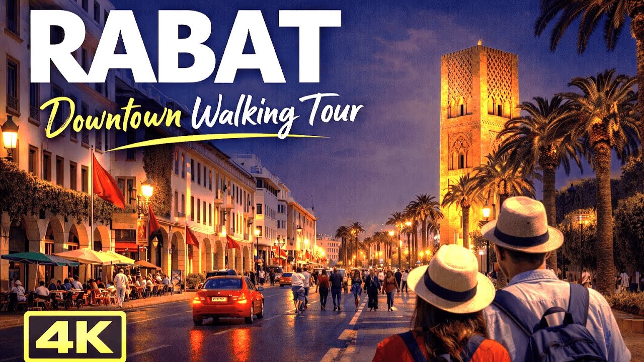 Rabat Downtown Walking Tour 4K | Morocco’s Capital by Night 🇲🇦