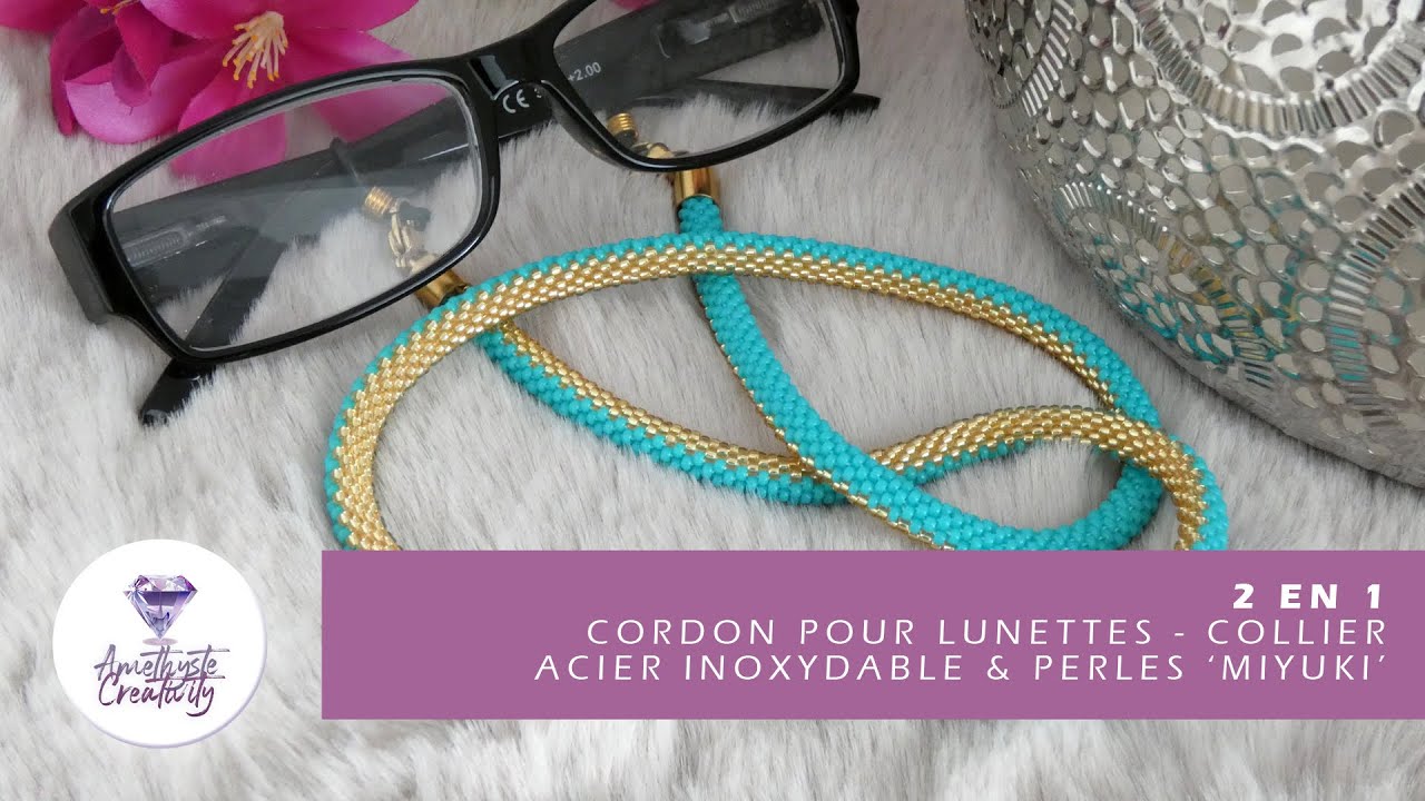 2 En 1 : Cordon Pour Lunettes - Collier Acier Inoxydable Bicolor Avec Des Perles 