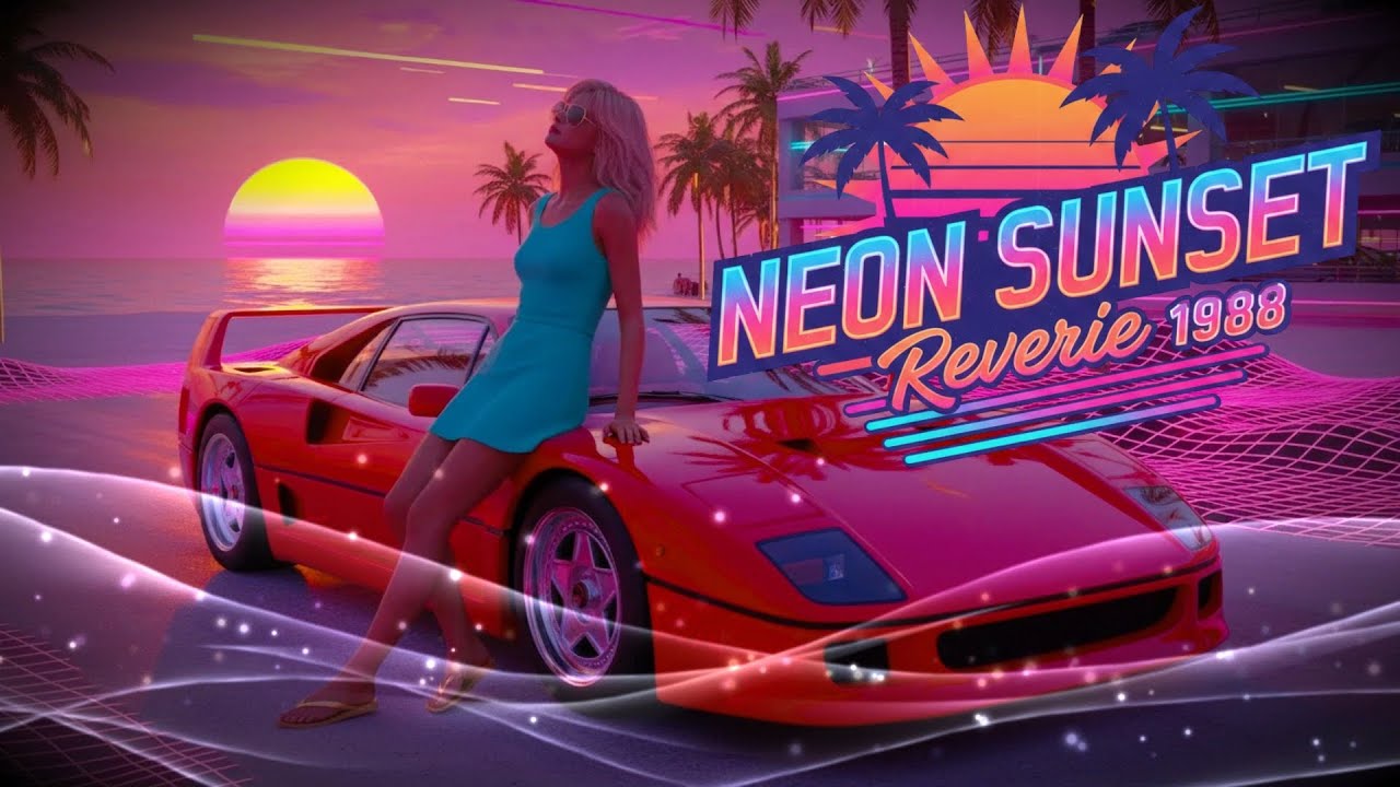 🌴 Neon Sunset Reverie 1988 - Synthwave Mirage Across Summer Heat