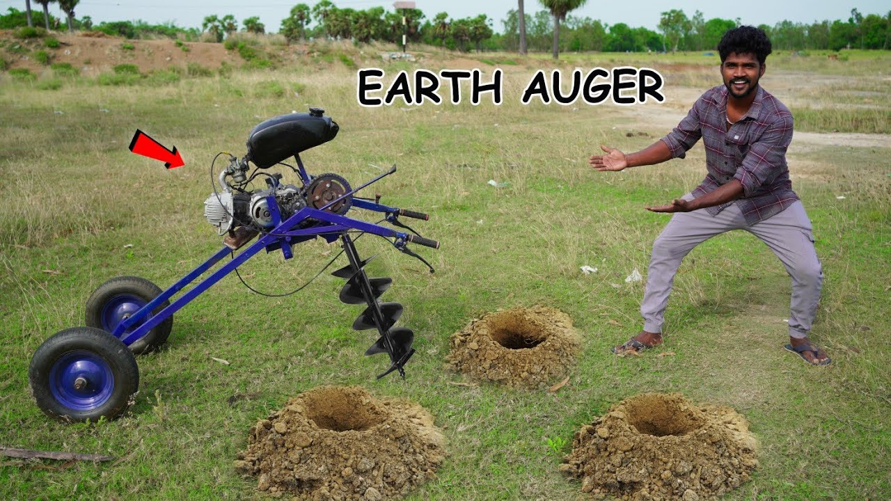Earth Auger Machine..! using Bike Engine | பழைய பைக் என்ஜின் | Mr.Village Vaathi