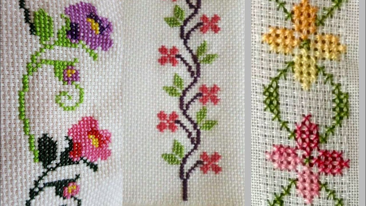 Cross Stitch Flower Embroidery Designs Patterns For Bedsheet/Pillow/Cushion/Table Cover
