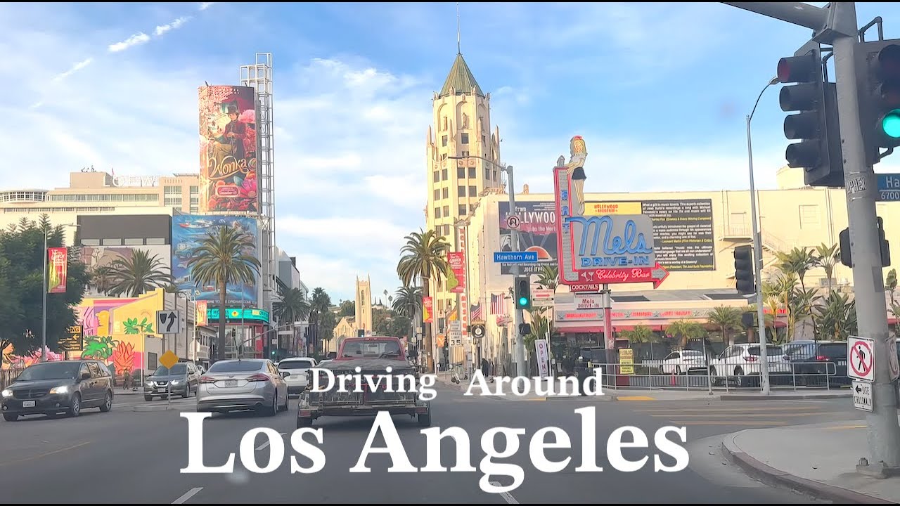 Driving Around Hollywood at Dusk.   Nomad Ambience.  Highland Ave to Hollywood Blvd to Western
