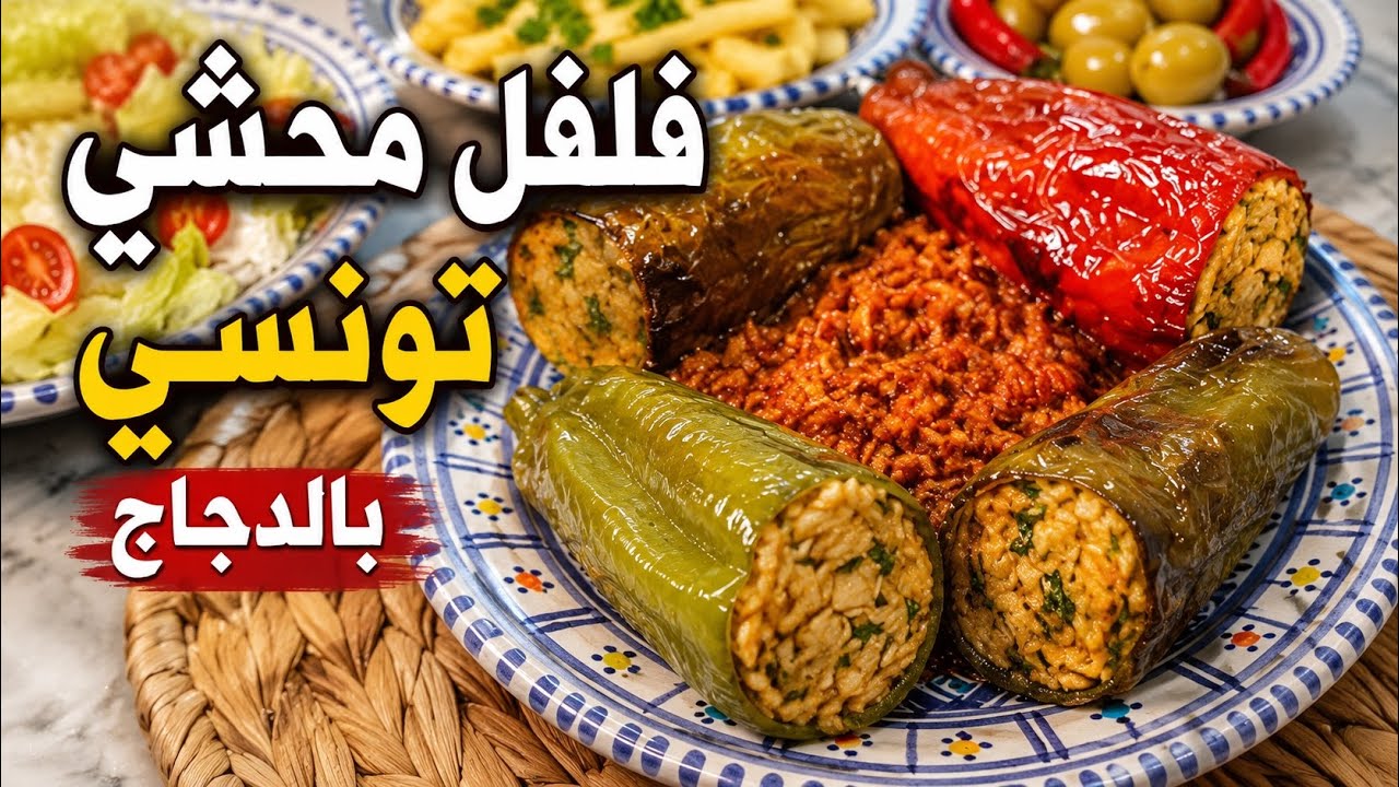 فلفل محشي 🇹🇳 بالدجاج بطريقة  مختلفة بنينة و  ساهلة مع  صلصة  الطماطم. felfel mehchi