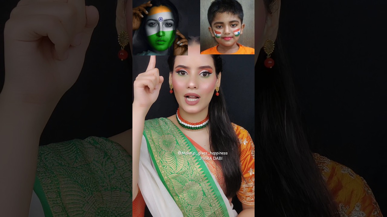 🇮🇳🫡15 AUGUST INDEPENDENCE DAY MAKEUP LOOK CHALLENGE🧡🤍💚#youtubeshorts #ytshorts #shortvideo #youtube