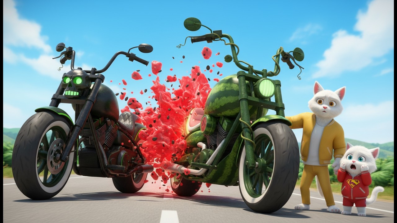 🍉 Papa Cat Max Secretly Builds a Giant Watermelon Motorcycle For His Son! 🏍️💚 Cat Story