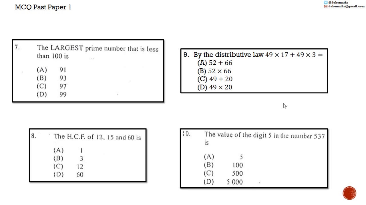 Multiple Choice 1 | 7,8,9&10 | CXC CSEC Mathematics | Number Theory