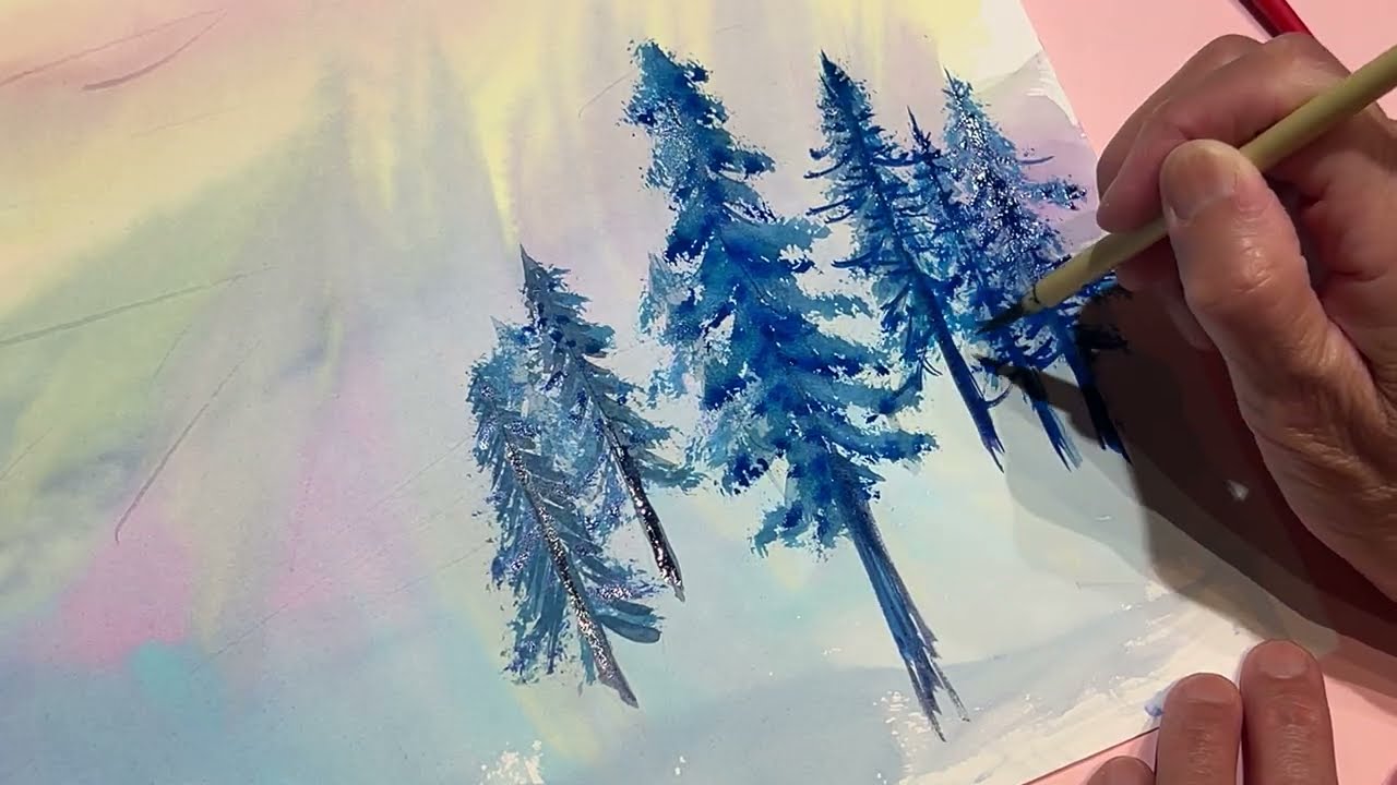Learn to paint watercolor pines