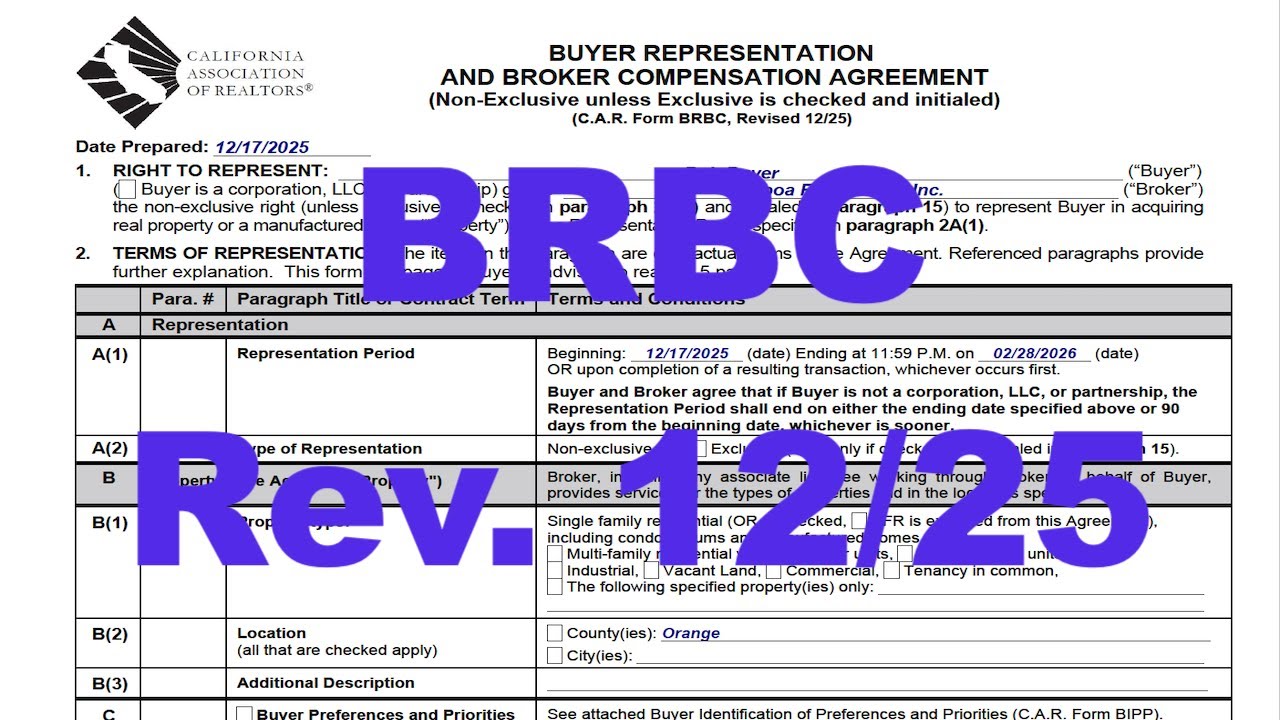 Новая форма представительства покупателя в Калифорнии BRBC (C.A.R.) — обновление от декабря 2025 ...