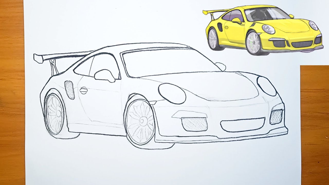 Как нарисовать машину Porsche 🔥 | Легкое руководство по рисованию Porsche 911 GT3
