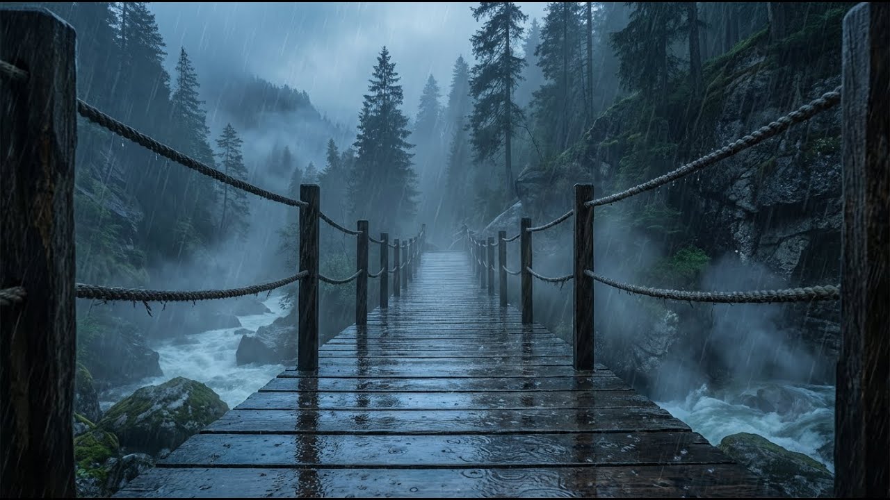 Rain Sounds For Sleeping 99% | Deep Night Rain Sounds on a Wooden Bridge