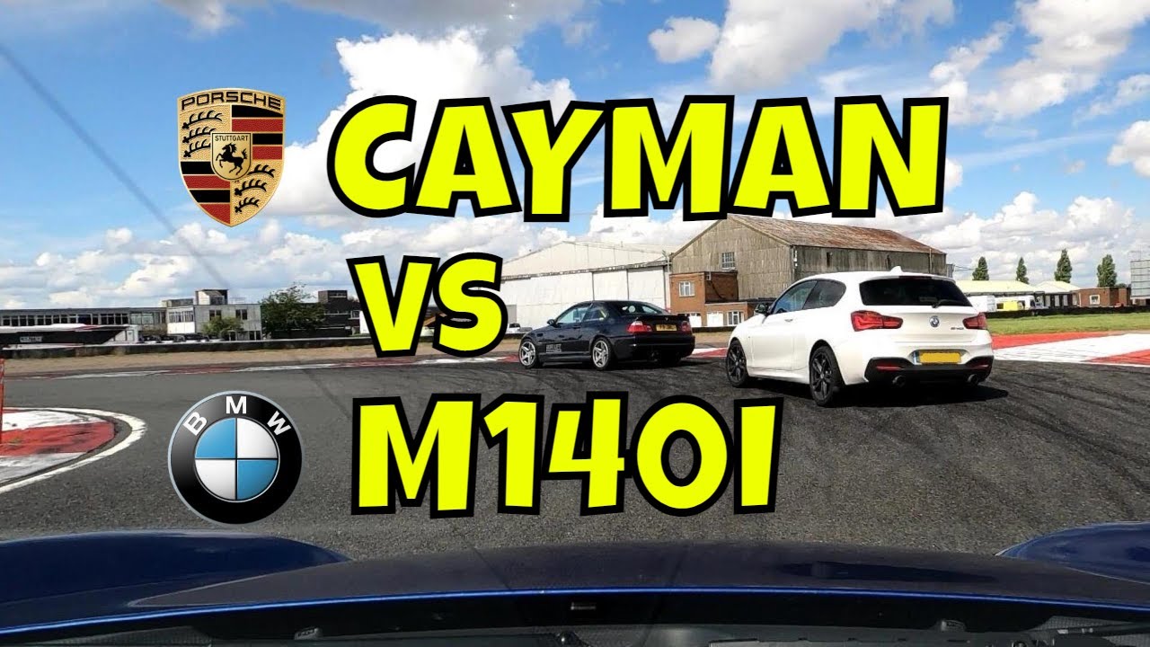 BMW M140i против Porsche Cayman 987 на трассе автодрома в Бедфорде