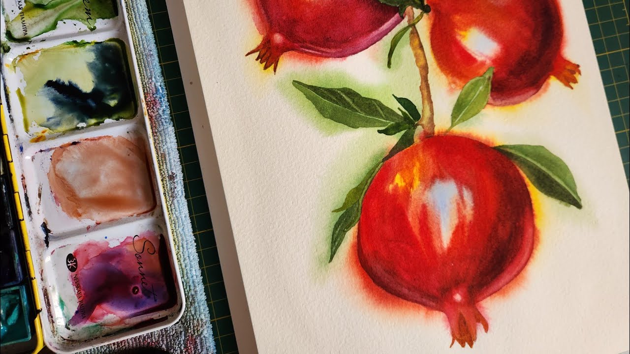 How to Paint Pomegranates in Watercolor 
