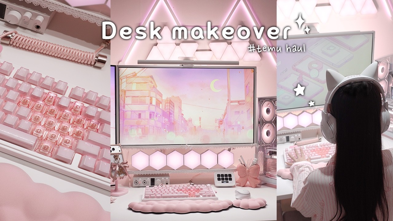 Desk makeover💗| My new White&Pink Desk setup🎀✧。| Temu haul🌟