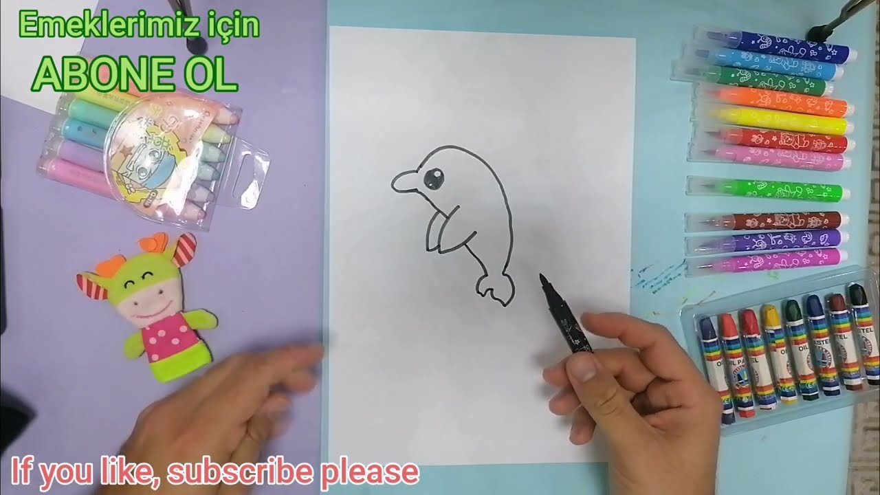 NASIL KOLAYCA YUNUS BALIĞI ÇİZİLİR? HOW TO DRAW DOLPHIN EASY FUNNY  KID VIDEO