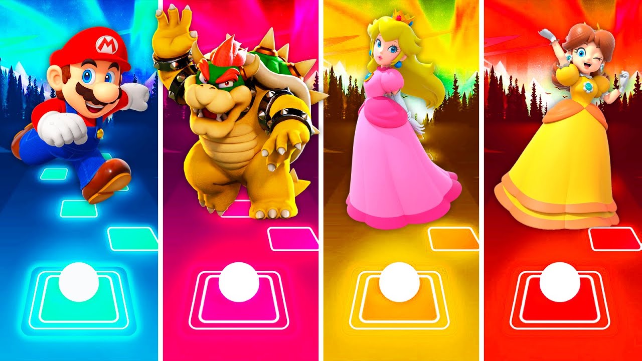 Super Mario Bros Team 👉 MARIO vs BOWSER vs PEACH vs DAISY | Tiles Hop EDM Rush [160]