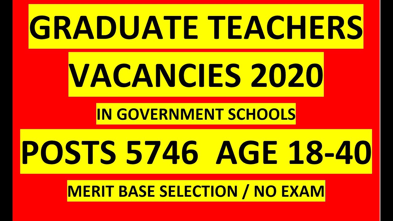 Graduate Teachers Vacancies 2020/Posts 5746/Age 18-40/Merit Base Selection /No Exams/Must Apply