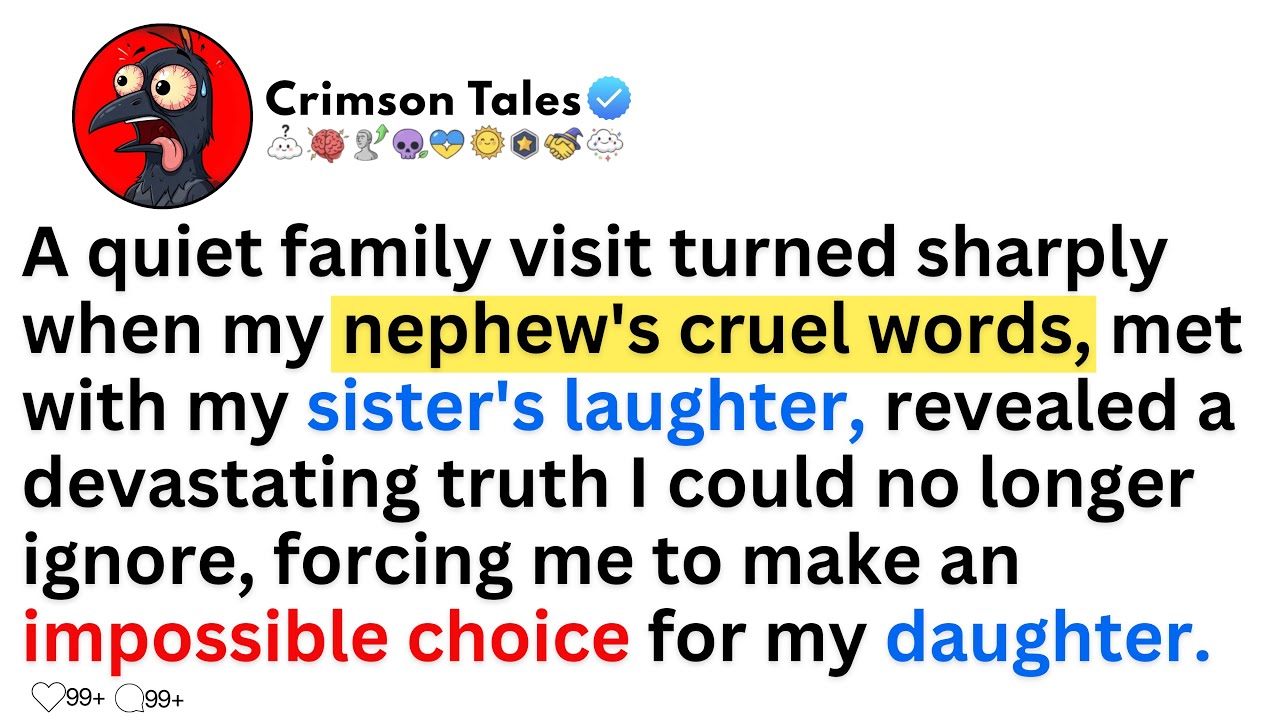 A quiet family visit turned sharply when my nephew's cruel words, met with my sister's laughter...
