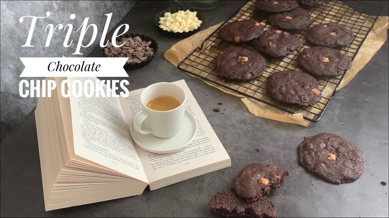 Triple Chocolate Chip Cookies | Eggless Chocolate Cookies  | Cake and Curry
