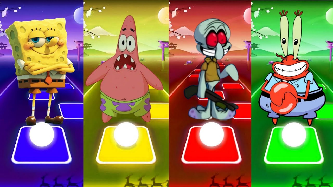 SPONGEBOB  EXE  🆚 MR KRABS  EXE 🆚 SQUIDWARD  EXE 🆚 SANDY CHEEKS EXE | Tiles Hop Battle
