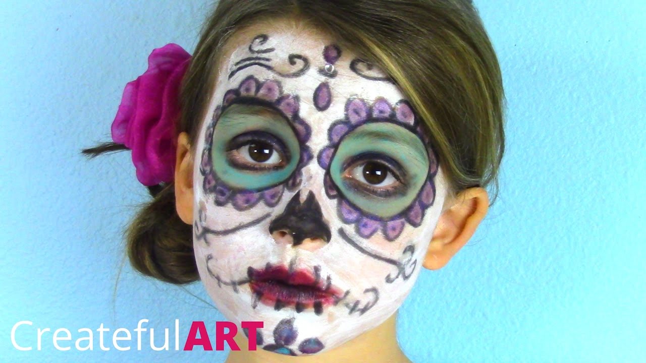 Pretty Sugar Skull Face Paint for Kids -- Day of the Dead Style