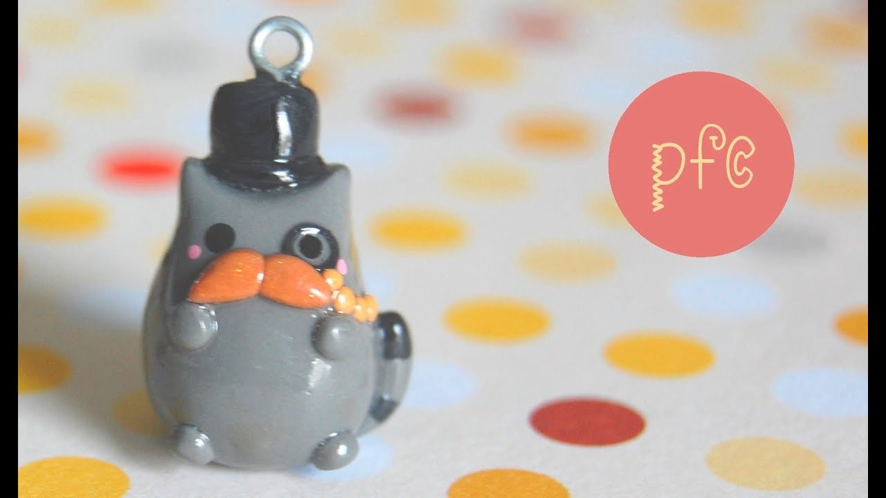 DIY Mustache Gentleman Pusheen Cat Polymer Clay Charm Tutorial