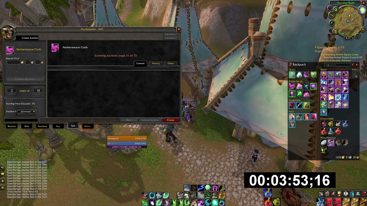 TBC Classic - Posting 4 stacks of Netherweave Cloth on the auction house any% speedrun [WR]