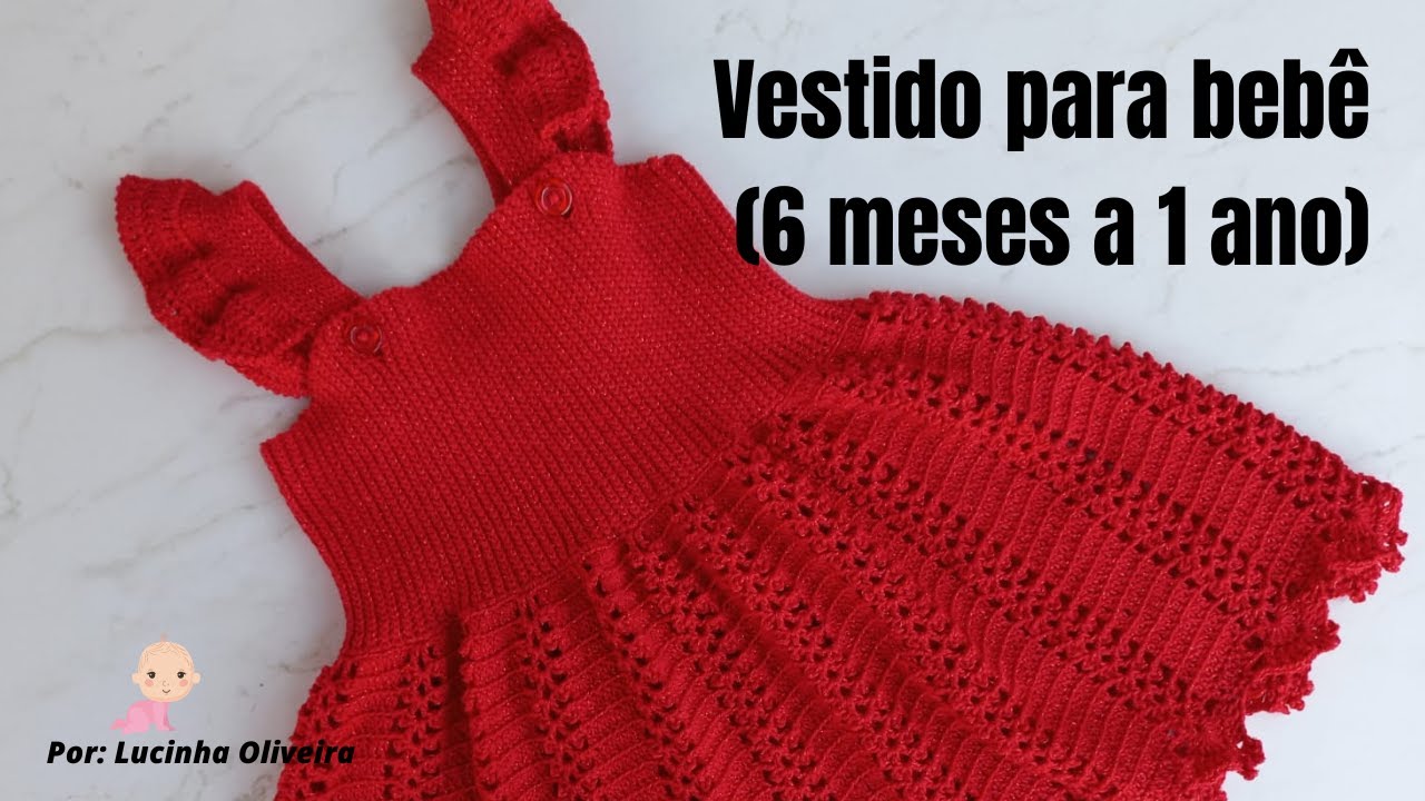Vestido de croche para bebê (6 meses a 1 ano) Baby crochet dress @FioaFioCrochê