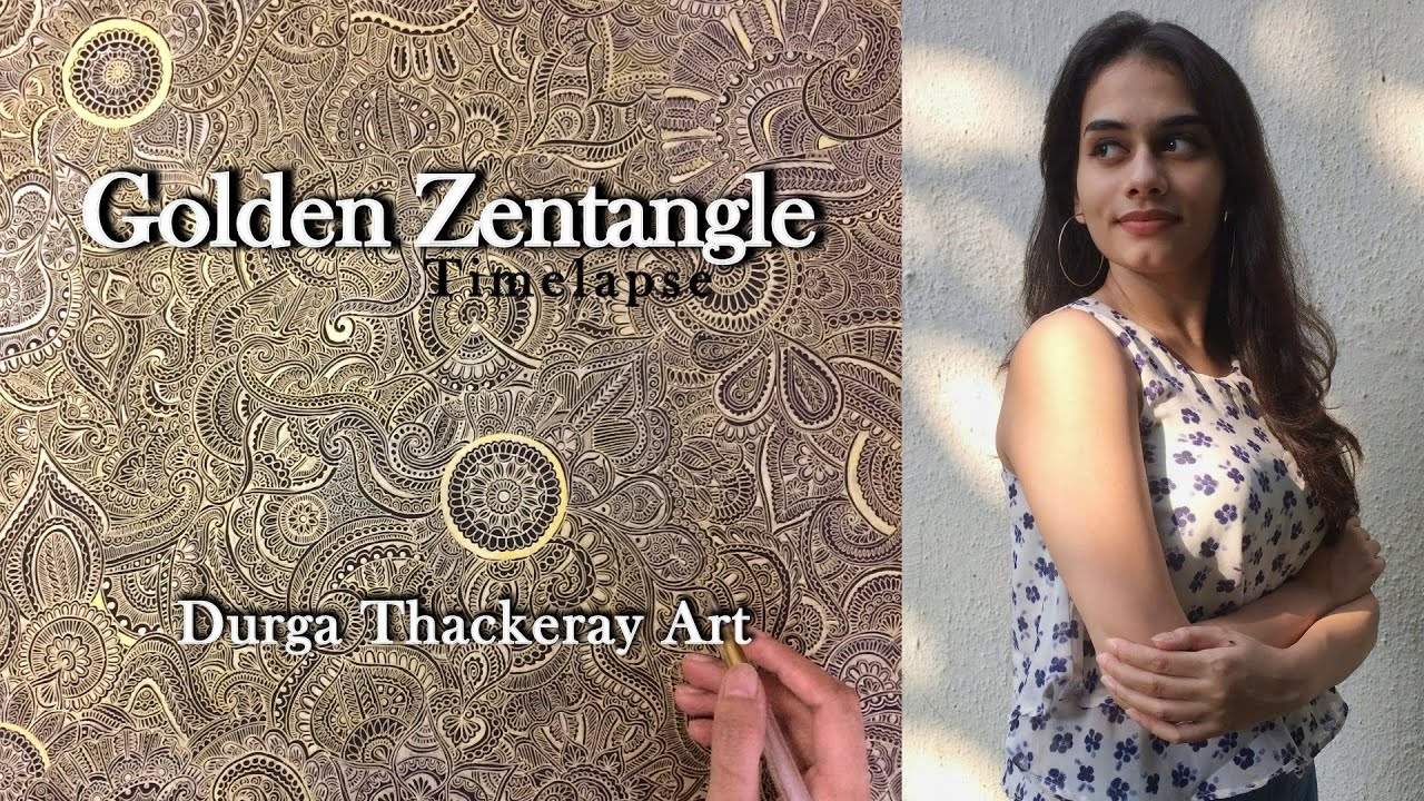 Golden Zentangle Art Timelapse |  Durga Thackeray Art | Meditative art therapy